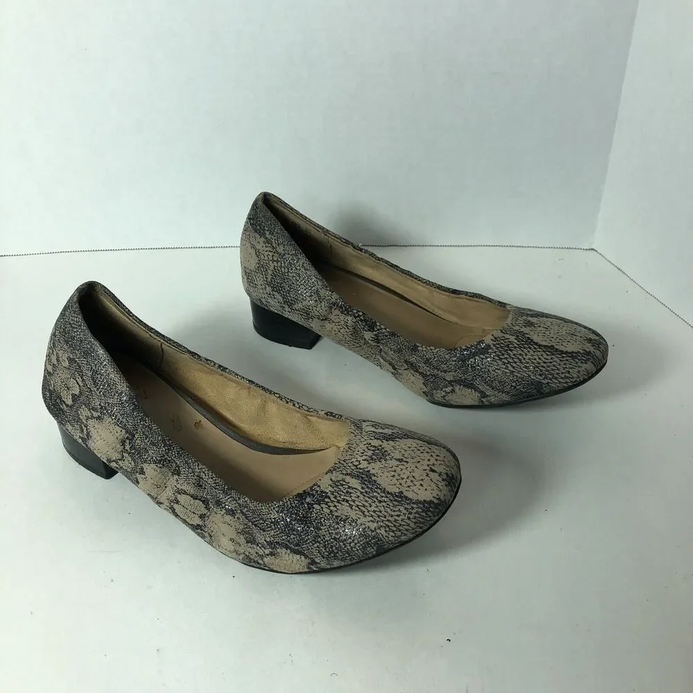 Naturalizer Shoes Block Heel Women Size 9.5 Adeline Snake Print Pumps Leather B4